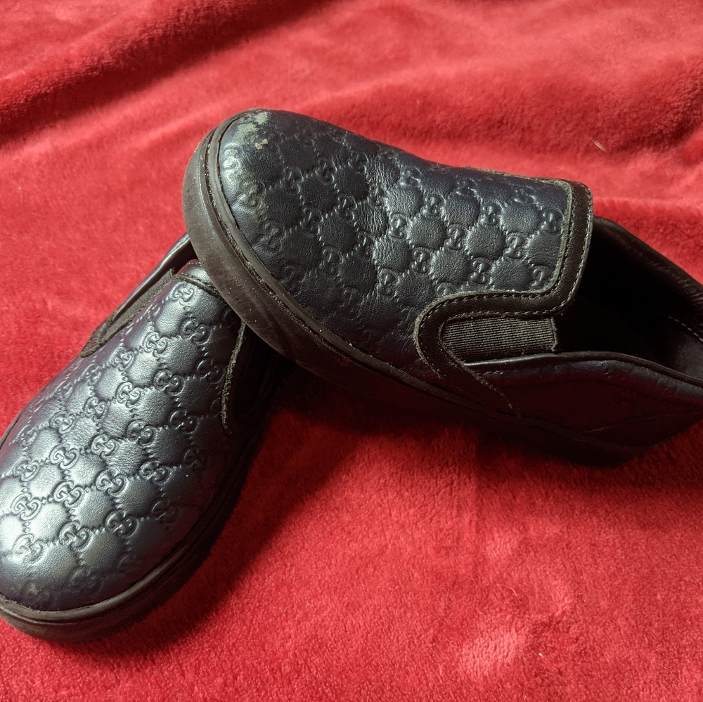 Black Leather Gucci Toddler Sz 8.5 Slip-on Sneakers